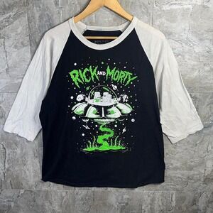 Black and white Rick and Morty tee cord, sleeves men's large #RickAndMorty